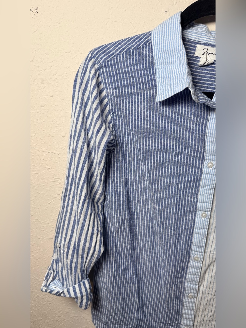 Japna Mixed Stripe Cotton Button Front Shirt Coastal Classic Lightweight summer - Picture 3 of 10